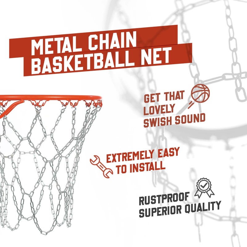 BETTERLINE Basketball Net Heavy Duty Metal Chain Replacement with 12 S-Hooks and Set of Pliers to Tighten Hooks | Rustproof Galvanized Iron 21-Inch (53 cm) Net (3.2mm Thick) - Image 3